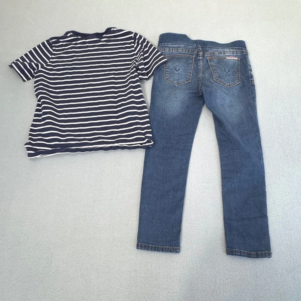 Hanna Andersson Hudson Outfit Bundle Set 6-7 Striped Cotton Tee Denim Jeans Blue